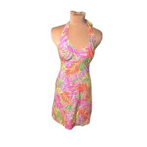 Lily Pulitzer Tropical Frog Print Halter Dress Size 2